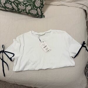 Zara White Top with Black Ribbon Accents